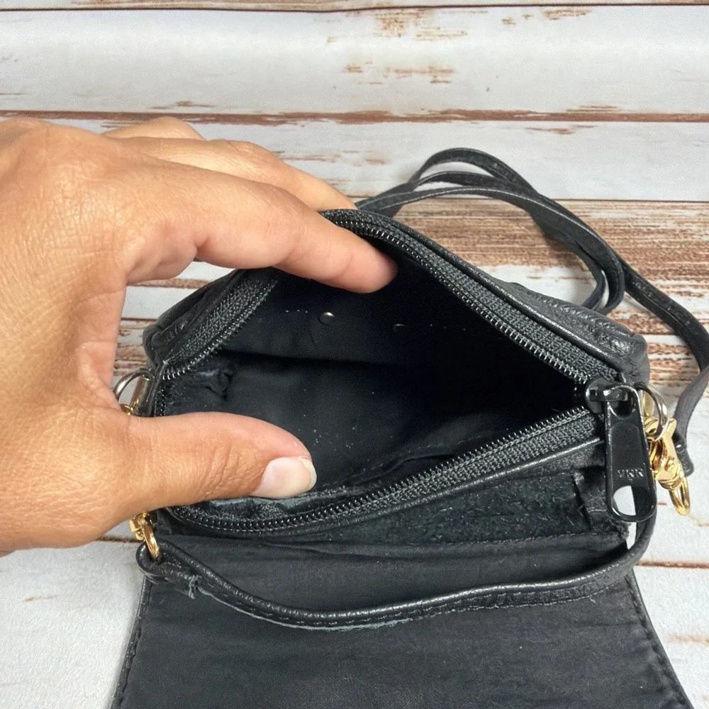 Kippys Pewter Leather Swarovski Crystal Studs Mini Crossbody Belt Pouch Bag